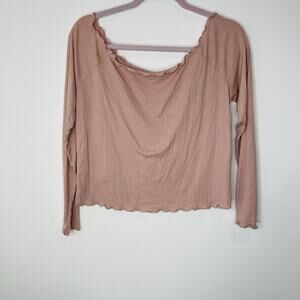 Arizona XL Pink Crop Like Top with Frilly Shoulders Long Sleeve